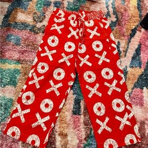 Vibrant Red XO Patterned Straight Leg Pants